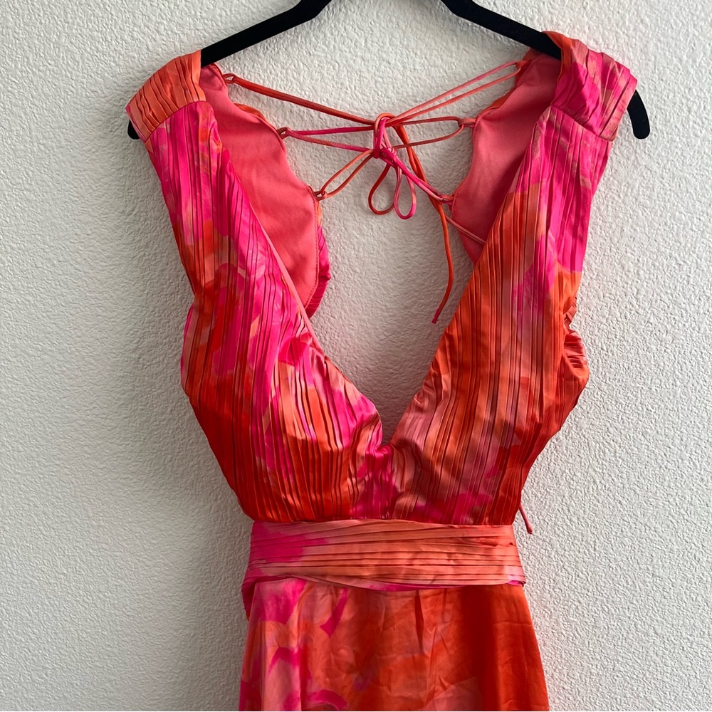 NWT Lulus Dedra Pink and Orange Abstract Pleated Maxi Dress XL - Picture 6 of 10